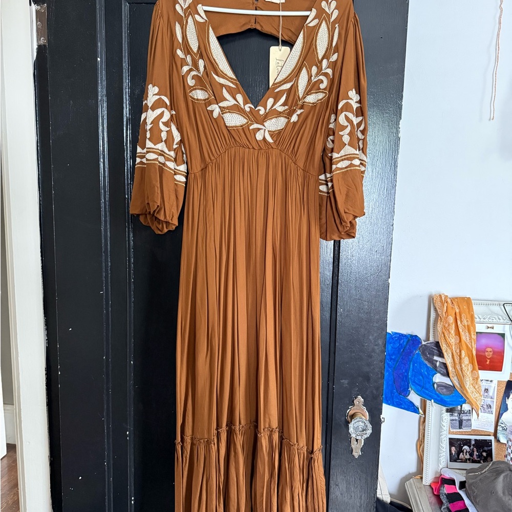 Elegant Brown Embroidered Dress